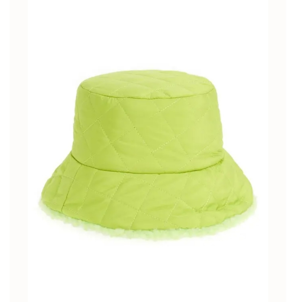 NEW BP Nordstrom Neon Green Reversible Quilted Teddy Fisherman's Hat Bucket Cap